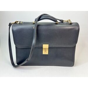 Jack Georges Made In USA Black Leather Combination Lock‎ Briefcase